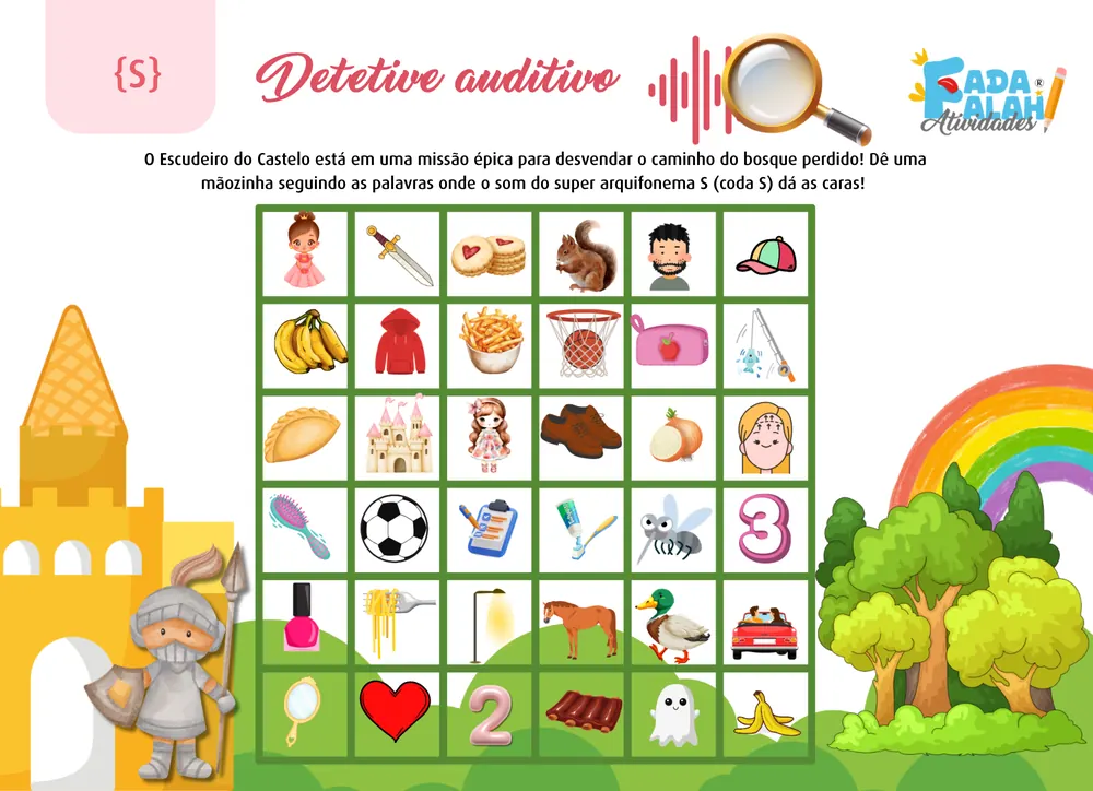 Página do Kit Arquifonema S, atividade Detetive Auditivo
