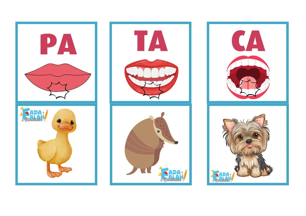 Página do Kit de Fluência Oral, exercícios de motricidade oral PA TA CA