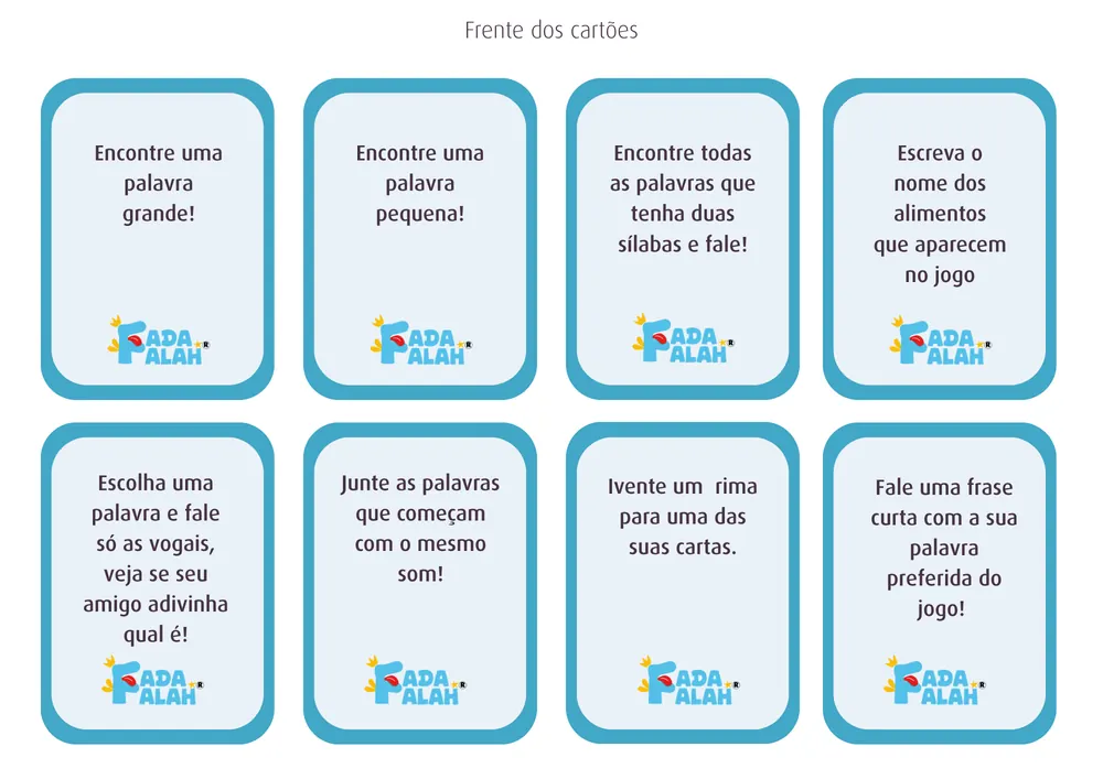 Cartas de desafio do Jogo Fonema /G/