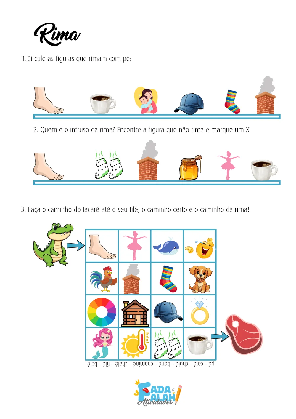 Página do Kit Rimas Essenciais, atividade de identificação de rimas